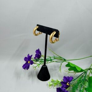 Fifth Avenue Collection Signed Polished Gold Plated Hoop Huggie Clip On Earrings